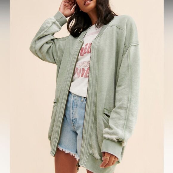 Free People Jackets & Blazers - NWOT Free People We the Free Robby Bomber Zip-Front Jacket Cardi in Army